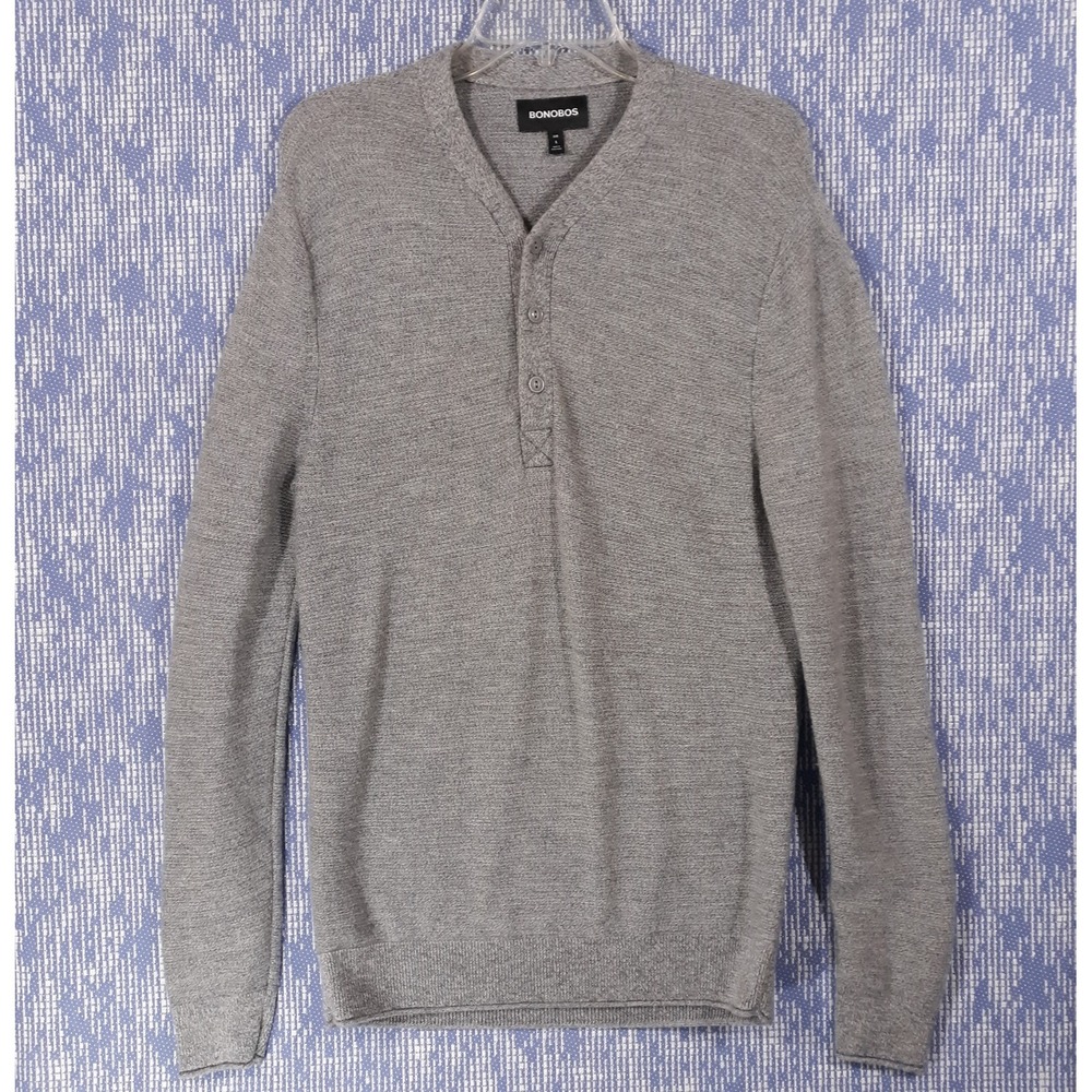 Bonobos Sweater Mens Small Slim Fit Extra Fine Merino Wool Button Up Gray‎
